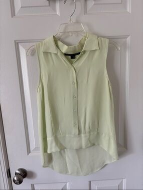 Sleeveless Collared Button-Down Blouse in Light Green Theyskens theory